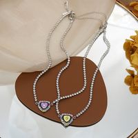 Sweet Heart Shape Alloy Copper Rhinestones Pendant Necklace In Bulk main image 4