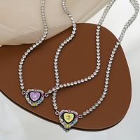 Sweet Heart Shape Alloy Copper Rhinestones Pendant Necklace In Bulk main image 1
