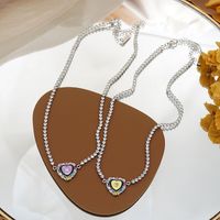 Sweet Heart Shape Alloy Copper Rhinestones Pendant Necklace In Bulk main image 2