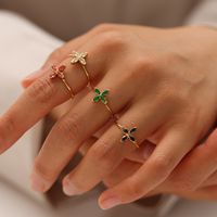 Cute Four Leaf Clover Stainless Steel Plating Inlay Zircon Open Rings main image 1