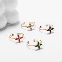 Cute Four Leaf Clover Stainless Steel Plating Inlay Zircon Open Rings main image 5