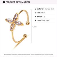 Cute Four Leaf Clover Stainless Steel Plating Inlay Zircon Open Rings main image 3