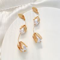 1 Pair Elegant Flower Plating Inlay Alloy Freshwater Pearl Drop Earrings main image 5