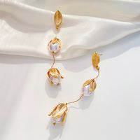 1 Pair Elegant Flower Plating Inlay Alloy Freshwater Pearl Drop Earrings main image 4