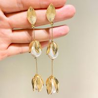 1 Pair Elegant Flower Plating Inlay Alloy Freshwater Pearl Drop Earrings main image 2