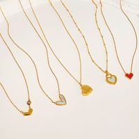 Casual Simple Style Heart Shape Titanium Steel Plating Inlay Shell Necklace main image 1