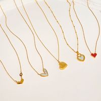 Casual Simple Style Heart Shape Titanium Steel Plating Inlay Shell Necklace main image 6