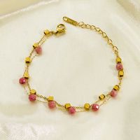 Lady Ball Stainless Steel Natural Stone Freshwater Pearl 14K Gold Plated Bracelets In Bulk sku image 4