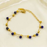 Lady Ball Stainless Steel Natural Stone Freshwater Pearl 14K Gold Plated Bracelets In Bulk sku image 1