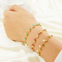 Lady Ball Stainless Steel Natural Stone Freshwater Pearl 14K Gold Plated Bracelets In Bulk main image 5