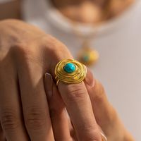 Wholesale Elegant Vintage Style Geometric Stainless Steel Plating 18k Gold Plated Turquoise Rings Earrings Necklace main image 3