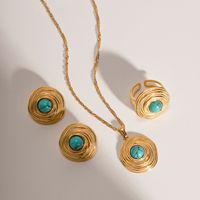 Wholesale Elegant Vintage Style Geometric Stainless Steel Plating 18k Gold Plated Turquoise Rings Earrings Necklace main image 5