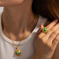 Wholesale Elegant Vintage Style Geometric Stainless Steel Plating 18k Gold Plated Turquoise Rings Earrings Necklace main image 1