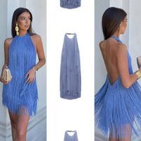 Women's Regular Dress Streetwear Halter Neck Tassel Backless Sleeveless Solid Color Above Knee Daily Street main image 5