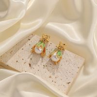 1 Pair Vacation Sweet Flower Enamel Plating Inlay Copper Artificial Pearls 18k Gold Plated Drop Earrings main image 5