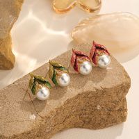 1 Pair Vacation Sweet Flower Enamel Plating Inlay Copper Artificial Pearls 18k Gold Plated Drop Earrings main image 4