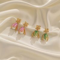 1 Pair Vacation Sweet Flower Enamel Plating Inlay Copper Artificial Pearls 18k Gold Plated Drop Earrings main image 3