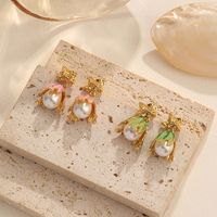 1 Pair Vacation Sweet Flower Enamel Plating Inlay Copper Artificial Pearls 18k Gold Plated Drop Earrings main image 2