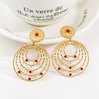 1 Pair Bohemian Round Plating Inlay 304 Stainless Steel Natural Stone Zircon 14K Gold Plated Drop Earrings main image 5
