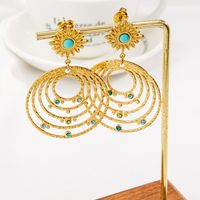 1 Pair Bohemian Round Plating Inlay 304 Stainless Steel Natural Stone Zircon 14K Gold Plated Drop Earrings main image 3