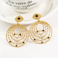 1 Pair Bohemian Round Plating Inlay 304 Stainless Steel Natural Stone Zircon 14K Gold Plated Drop Earrings main image 2
