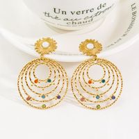 1 Pair Bohemian Round Plating Inlay 304 Stainless Steel Natural Stone Zircon 14K Gold Plated Drop Earrings main image 4