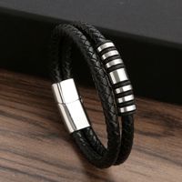 Glam Classical Solid Color Solid Color Stainless Steel Pu Leather Handmade Men's Bangle sku image 1