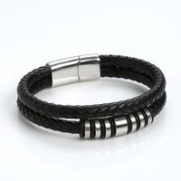 Glam Classical Solid Color Solid Color Stainless Steel Pu Leather Handmade Men's Bangle main image 5