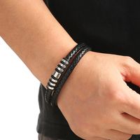 Glam Classical Solid Color Solid Color Stainless Steel Pu Leather Handmade Men's Bangle main image 3