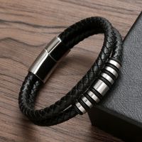 Glam Classical Solid Color Solid Color Stainless Steel Pu Leather Handmade Men's Bangle main image 2