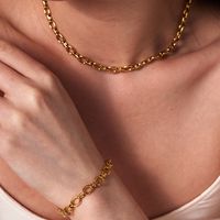 304 Stainless Steel 18K Gold Plated Simple Style Classic Style Streetwear Plating Solid Color Bracelets Necklace main image 1