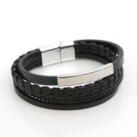 Punk Solid Color Pu Leather Alloy Handmade Men'S Bangle main image 3