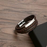 Punk Solid Color Pu Leather Alloy Handmade Men'S Bangle main image 5