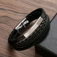 Punk Solid Color Pu Leather Alloy Handmade Men'S Bangle main image 4