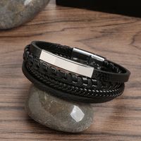 Punk Solid Color Pu Leather Alloy Handmade Men'S Bangle main image 2