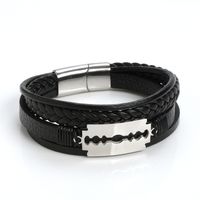 Glam Luxurious Solid Color Blade Solid Color Stainless Steel Pu Leather Handmade Men's Bangle main image 5