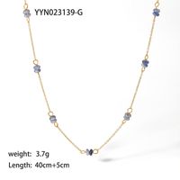 201 Stainless Steel Natural Stone 18K Gold Plated Princess Sweet Commute Beaded Plating Solid Color Natural Stone Handmade Necklace sku image 2
