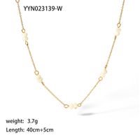 201 Stainless Steel Natural Stone 18K Gold Plated Princess Sweet Commute Beaded Plating Solid Color Natural Stone Handmade Necklace sku image 3