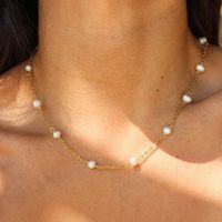 201 Edelstahl Süßwasserperle 18 Karat Vergoldet Lässig Einfacher Stil Perlen Überzug Ball Halskette main image 1