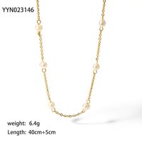 201 Stainless Steel Freshwater Pearl 18K Gold Plated Casual Simple Style Beaded Plating Ball Necklace sku image 1