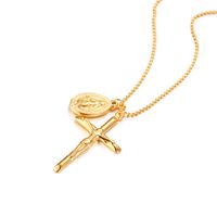 201 Stainless Steel Gold Plated Vintage Style Roman Style Plating Cross Pendant Necklace main image 1