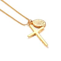 201 Stainless Steel Gold Plated Vintage Style Roman Style Plating Cross Pendant Necklace main image 4