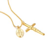 201 Stainless Steel Gold Plated Vintage Style Roman Style Plating Cross Pendant Necklace main image 5