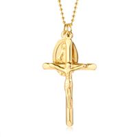 201 Stainless Steel Gold Plated Vintage Style Roman Style Plating Cross Pendant Necklace main image 6