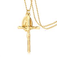 201 Stainless Steel Gold Plated Vintage Style Roman Style Plating Cross Pendant Necklace main image 3