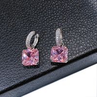 1 Pair Sweet Simple Style Shiny Square Heart Shape Rectangle Inlay Copper Zircon K Gold Plated Rhodium Plated Drop Earrings sku image 25