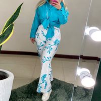 Women's Casual Leaves Polyester Printing Pocket Pants Sets main image 1