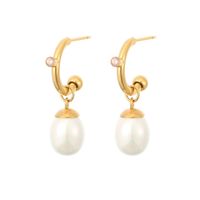 1 Piece 1 Pair Preppy Style Simple Style Classic Style Solid Color Plating Inlay Stainless Steel Titanium Steel Pearl Gold Plated Ear Studs main image 5