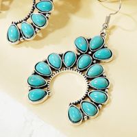 1 Pair Bohemian Water Droplets Heart Shape Flower Hollow Out Inlay Alloy Turquoise Drop Earrings main image 4
