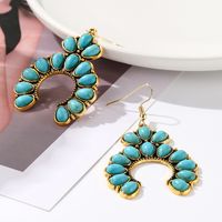 1 Pair Bohemian Water Droplets Heart Shape Flower Hollow Out Inlay Alloy Turquoise Drop Earrings main image 2